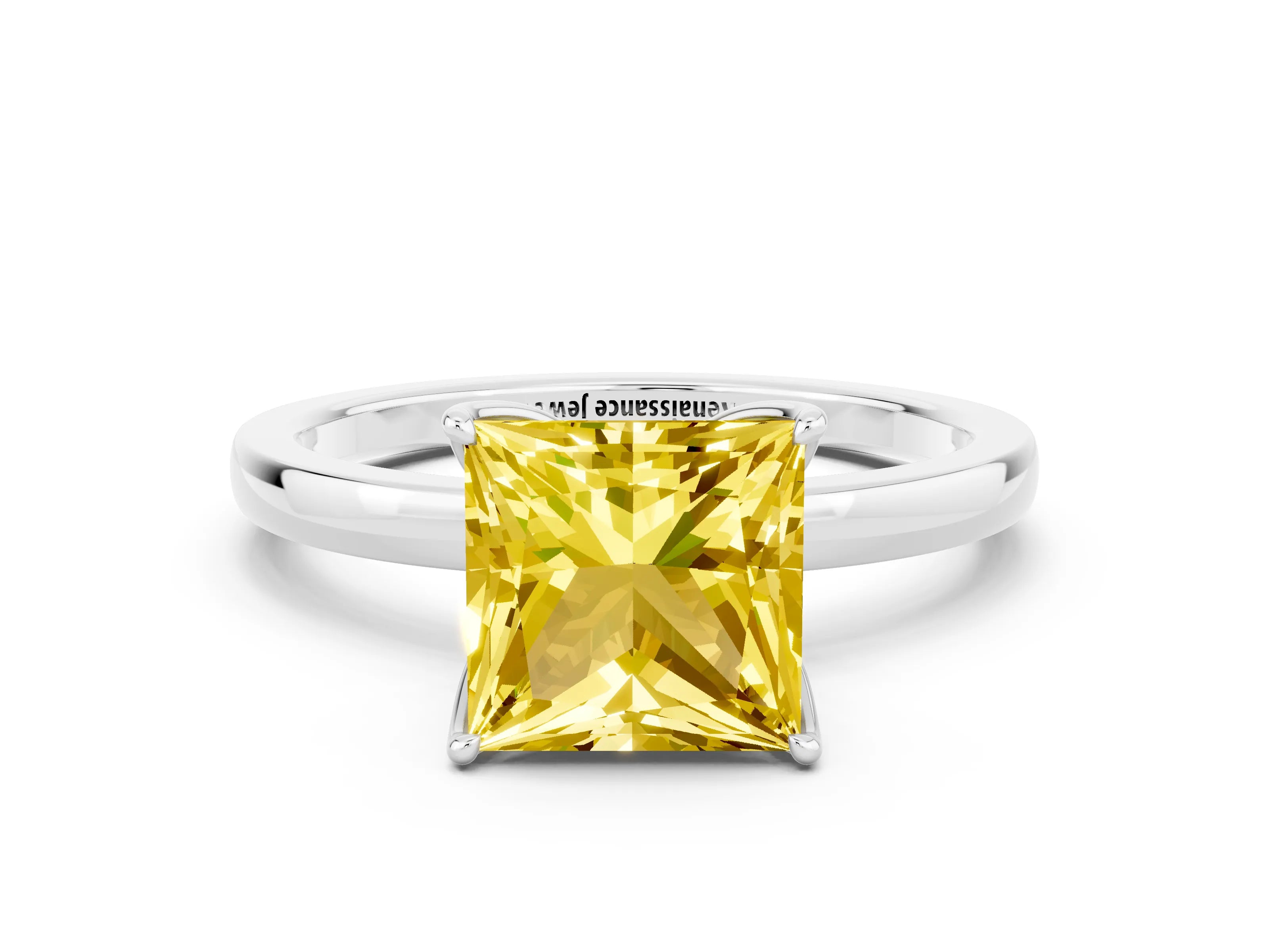 White gold Princess Cut Solitaire Diamond Ring with Thin Band and Four-Prong Setting