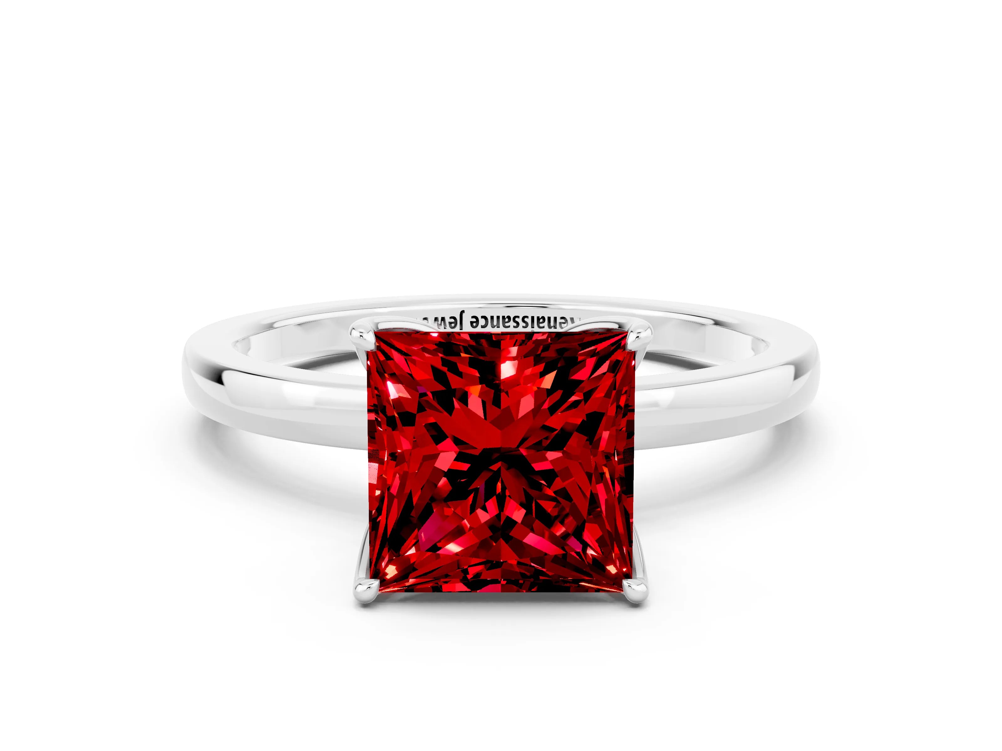 White gold Princess Cut Solitaire Diamond Ring with Thin Band and Four-Prong Setting