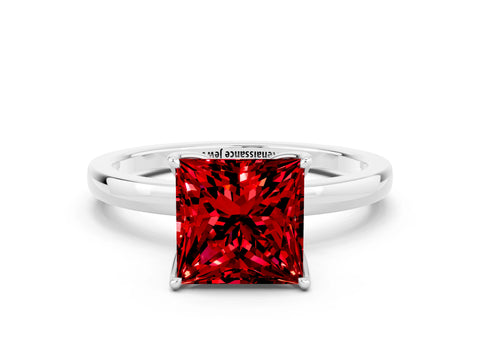 White gold Princess Cut Solitaire Diamond Ring with Thin Band and Four-Prong Setting