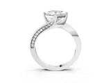 White gold Princess Cut Solitaire Diamond Twist Band with Pavé Setting and Four-Prong Setting_10