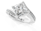 White gold Princess Cut Solitaire Diamond Twist Band with Pavé Setting and Four-Prong Setting_8