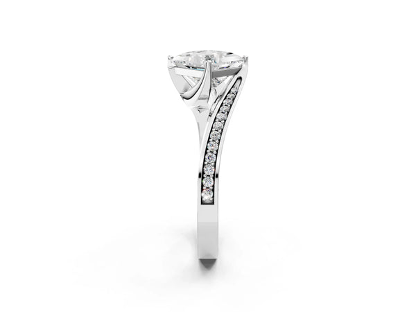 White Gold Princess Cut Bypass Solitaire Engagement Ring Setting with Swirl Pave Band