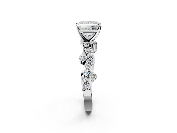 Platinum Princess Cut Solitaire Engagement Ring Setting with Twisted Pave Band and Bar Stations