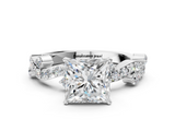 White gold Princess Cut Solitaire Diamond Twisted Band with Pave Setting_89
