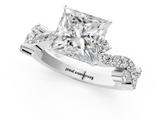 White gold Princess Cut Solitaire Diamond Twisted Band with Pave Setting_90