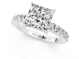 White gold Princess Cut Solitaire Diamond with Pavé Band and Four-Prong Setting_1