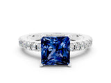White gold Princess Cut Solitaire Diamond with Pavé Band and Four-Prong Setting
