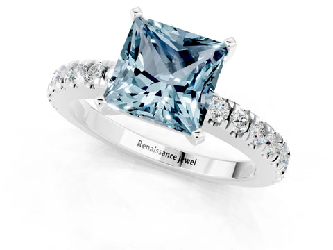White gold Princess Cut Solitaire Diamond with Pavé Band and Four-Prong Setting_1