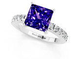 White gold Princess Cut Solitaire Diamond with Pavé Band and Four-Prong Setting_1