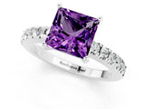 White gold Princess Cut Solitaire Diamond with Pavé Band and Four-Prong Setting_1