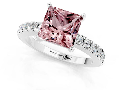 White gold Princess Cut Solitaire Diamond with Pavé Band and Four-Prong Setting_1