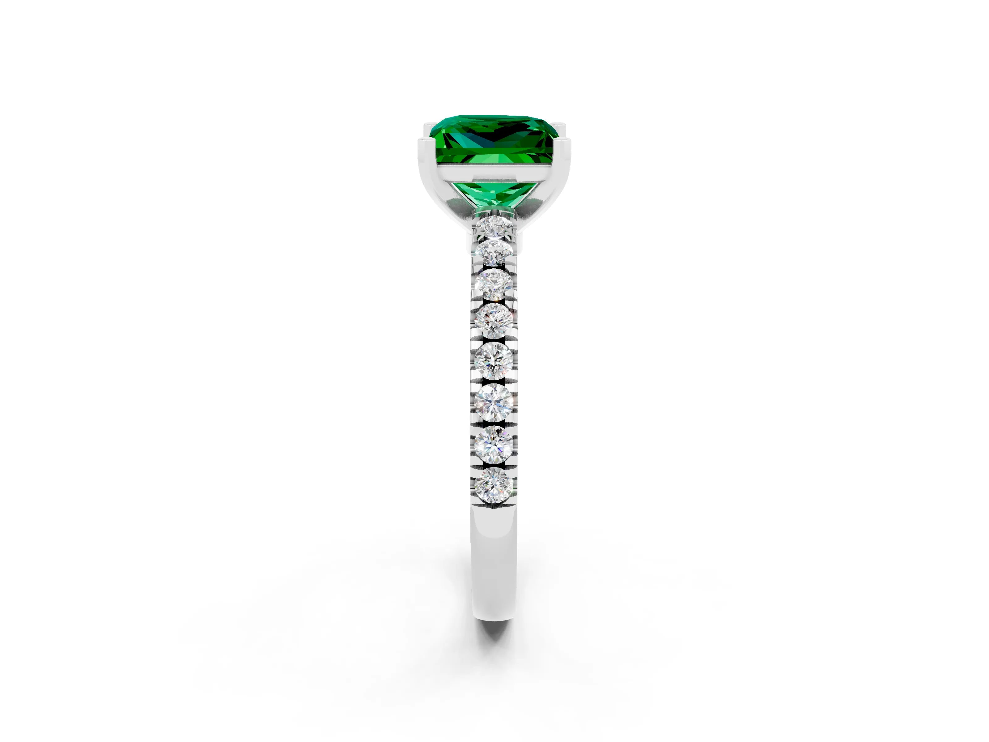 White gold Princess Cut Solitaire Diamond with Pavé Band and Four-Prong Setting_2