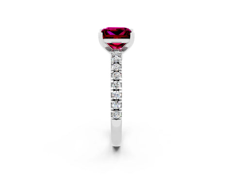 White gold Princess Cut Solitaire Diamond with Pavé Band and Four-Prong Setting_2