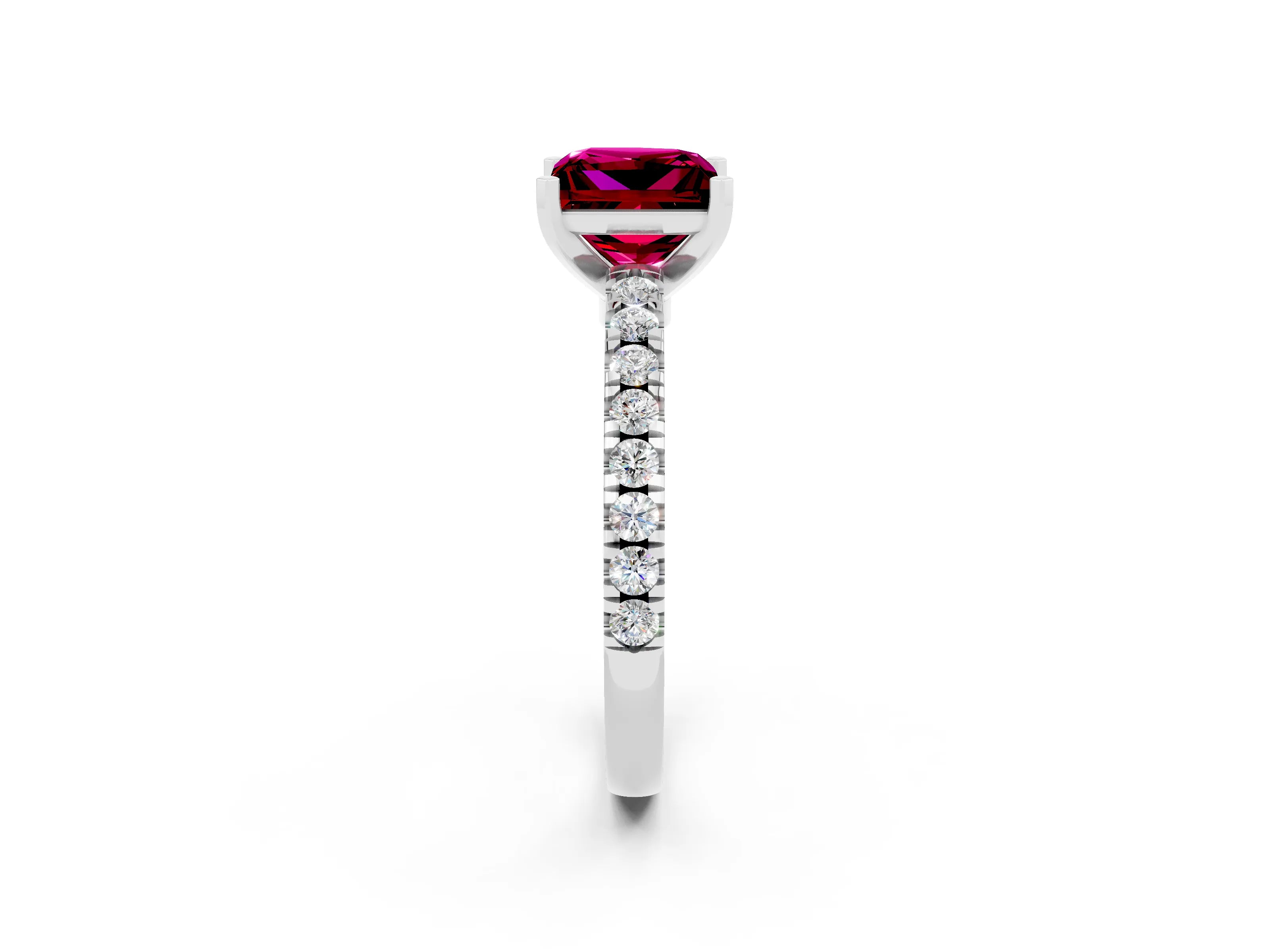 White gold Princess Cut Solitaire Diamond with Pavé Band and Four-Prong Setting_2