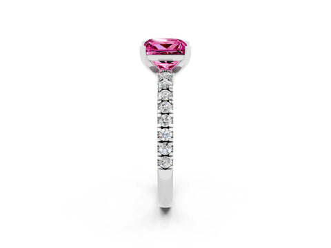 White gold Princess Cut Solitaire Diamond with Pavé Band and Four-Prong Setting_2