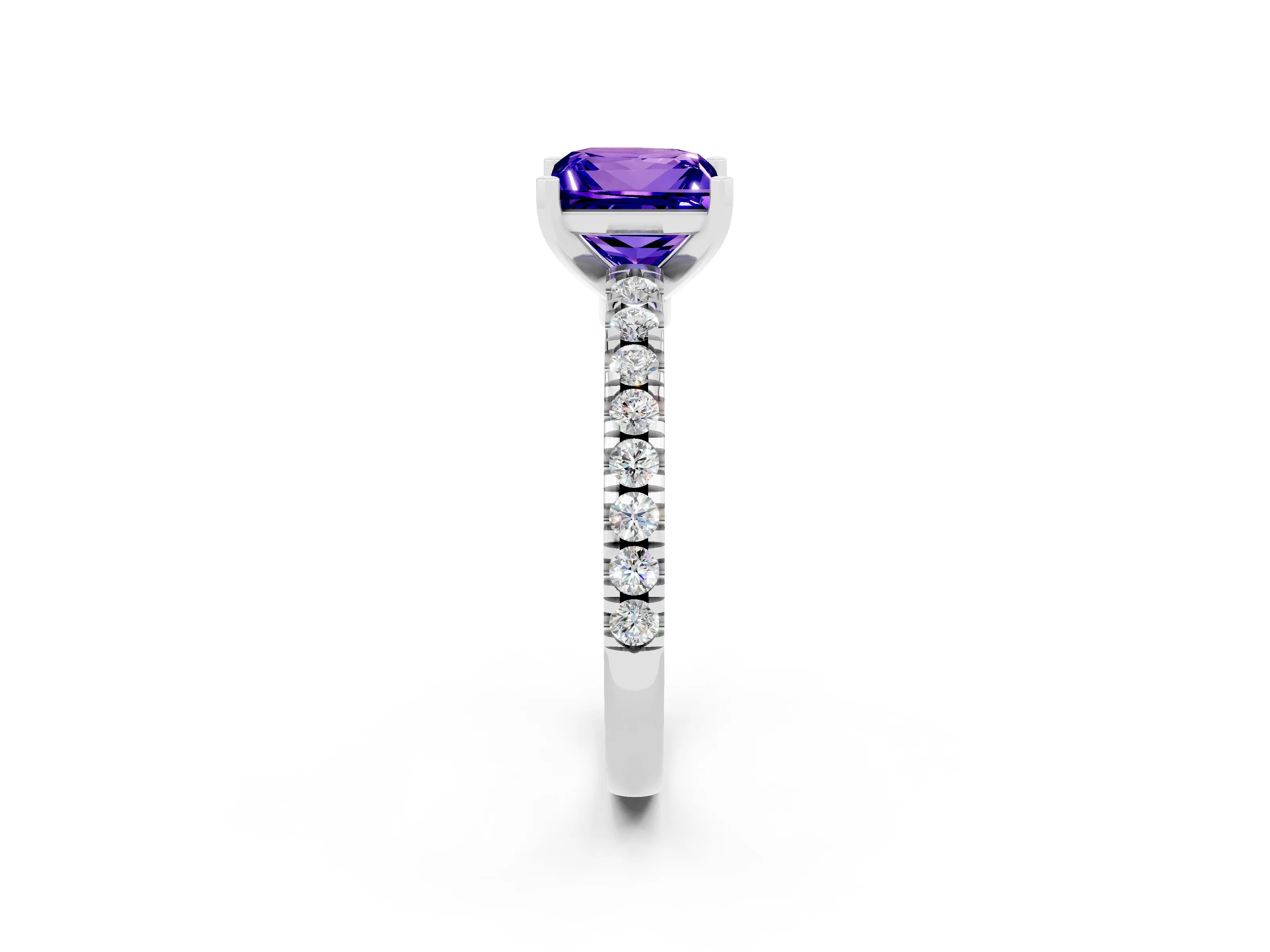 White gold Princess Cut Solitaire Diamond with Pavé Band and Four-Prong Setting_2