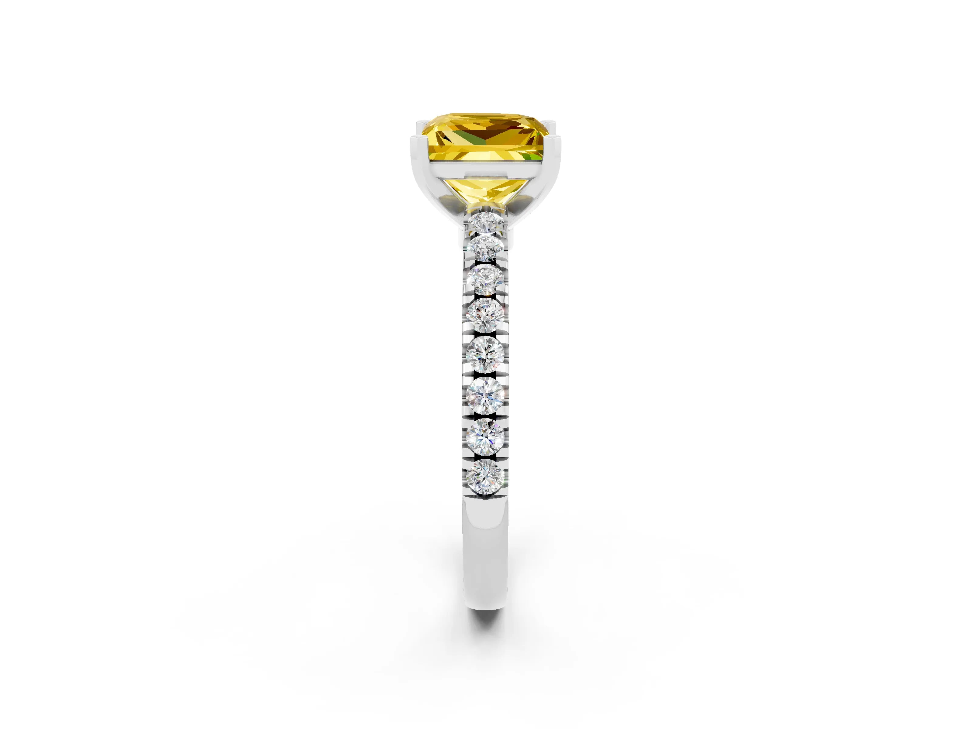 White gold Princess Cut Solitaire Diamond with Pavé Band and Four-Prong Setting_2