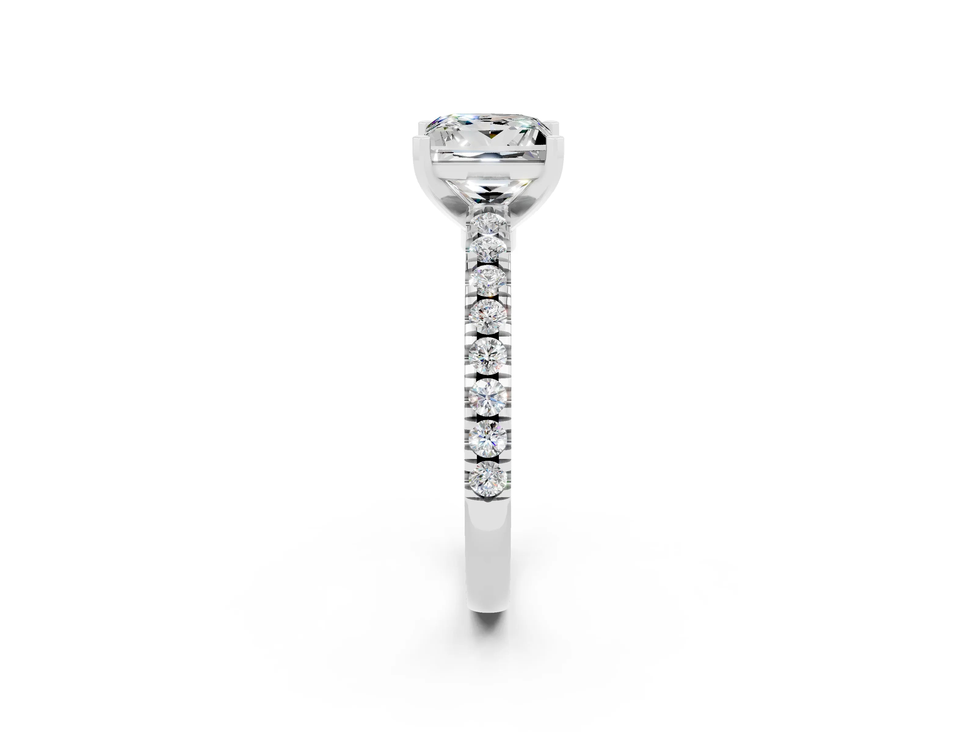 White gold Princess Cut Solitaire Diamond with Pavé Band and Four-Prong Setting_2