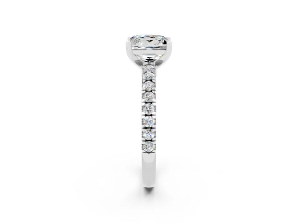 Silver Princess Cut Solitaire Moissanite with Pavé Band and Four-Prong Setting