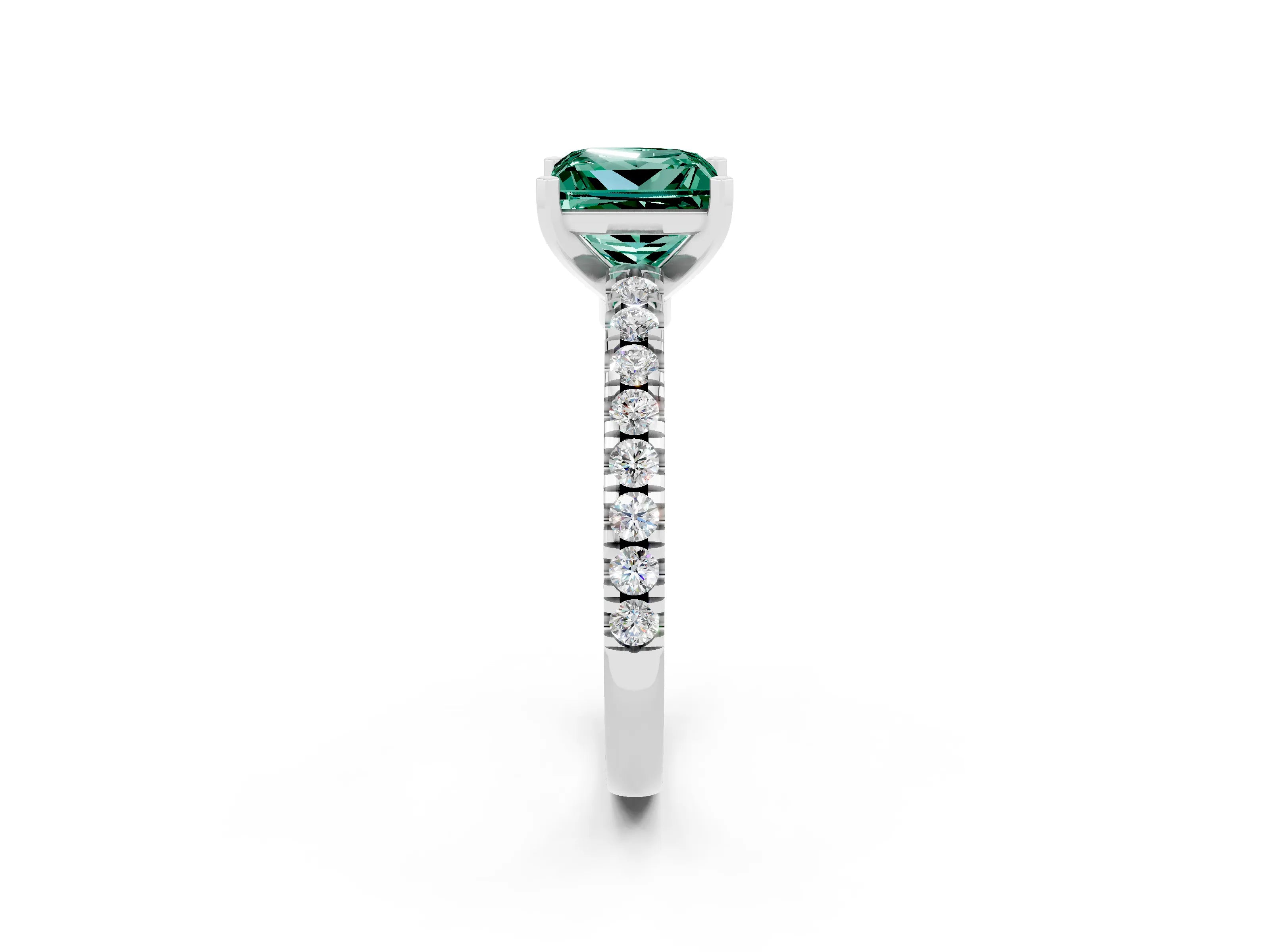 White gold Princess Cut Solitaire Diamond with Pavé Band and Four-Prong Setting_2