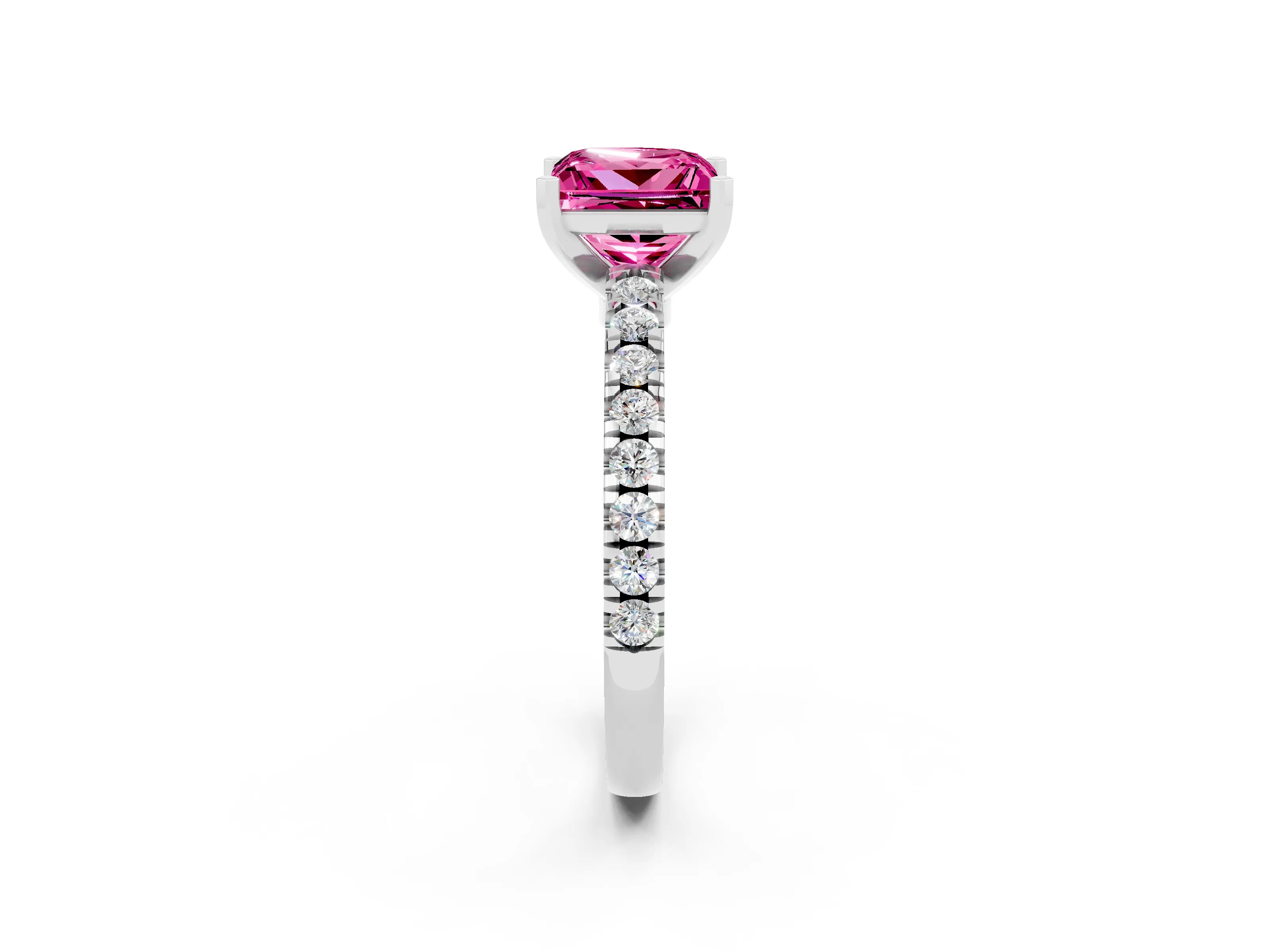 White gold Princess Cut Solitaire Diamond with Pavé Band and Four-Prong Setting_2
