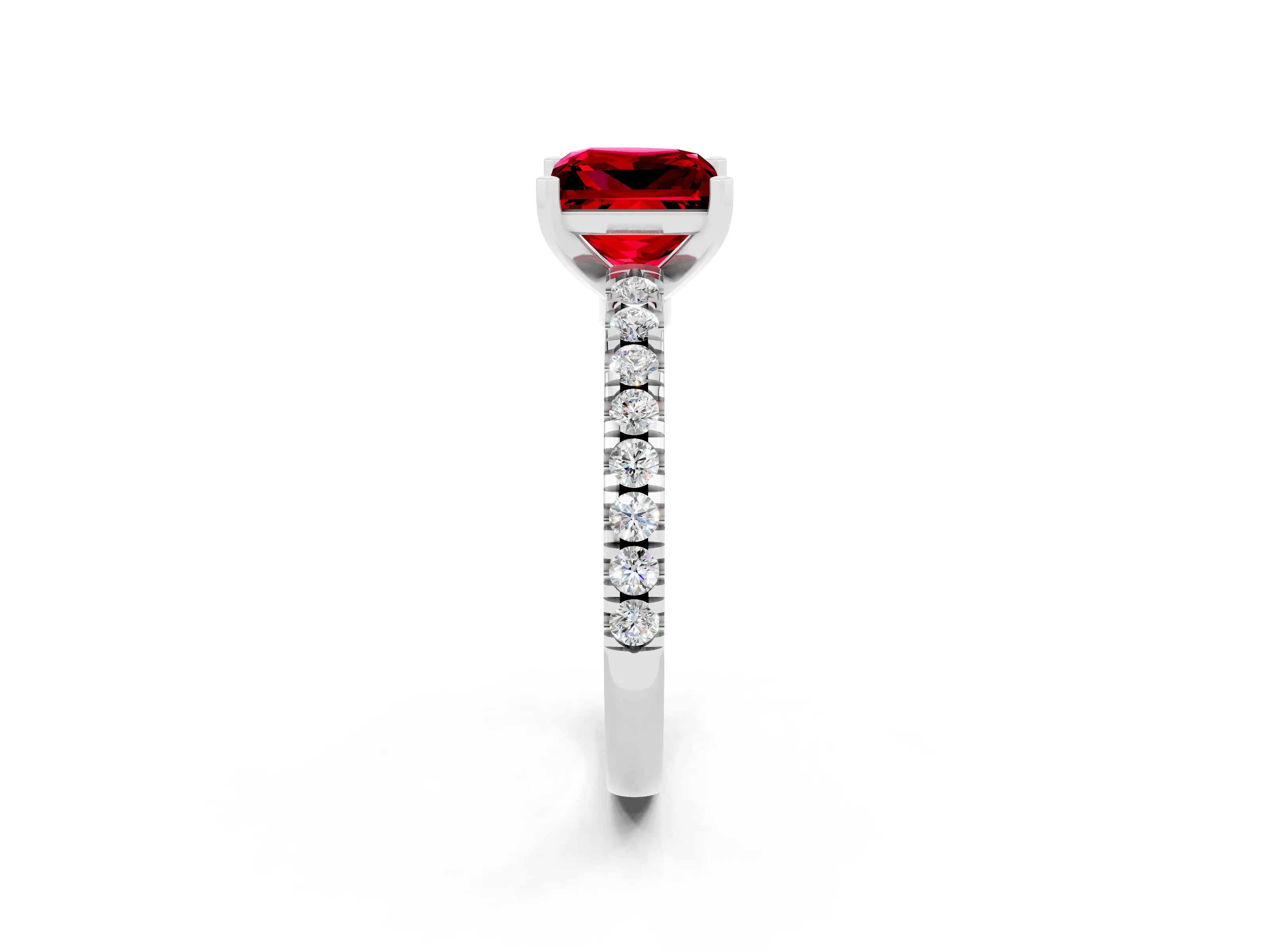 White gold Princess Cut Solitaire Diamond with Pavé Band and Four-Prong Setting_2