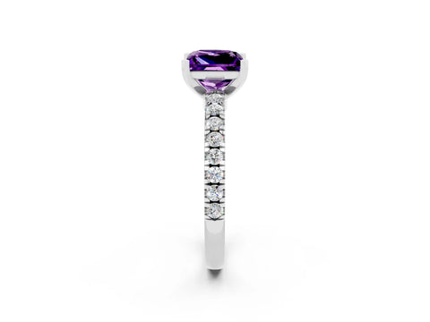 White gold Princess Cut Solitaire Diamond with Pavé Band and Four-Prong Setting_2