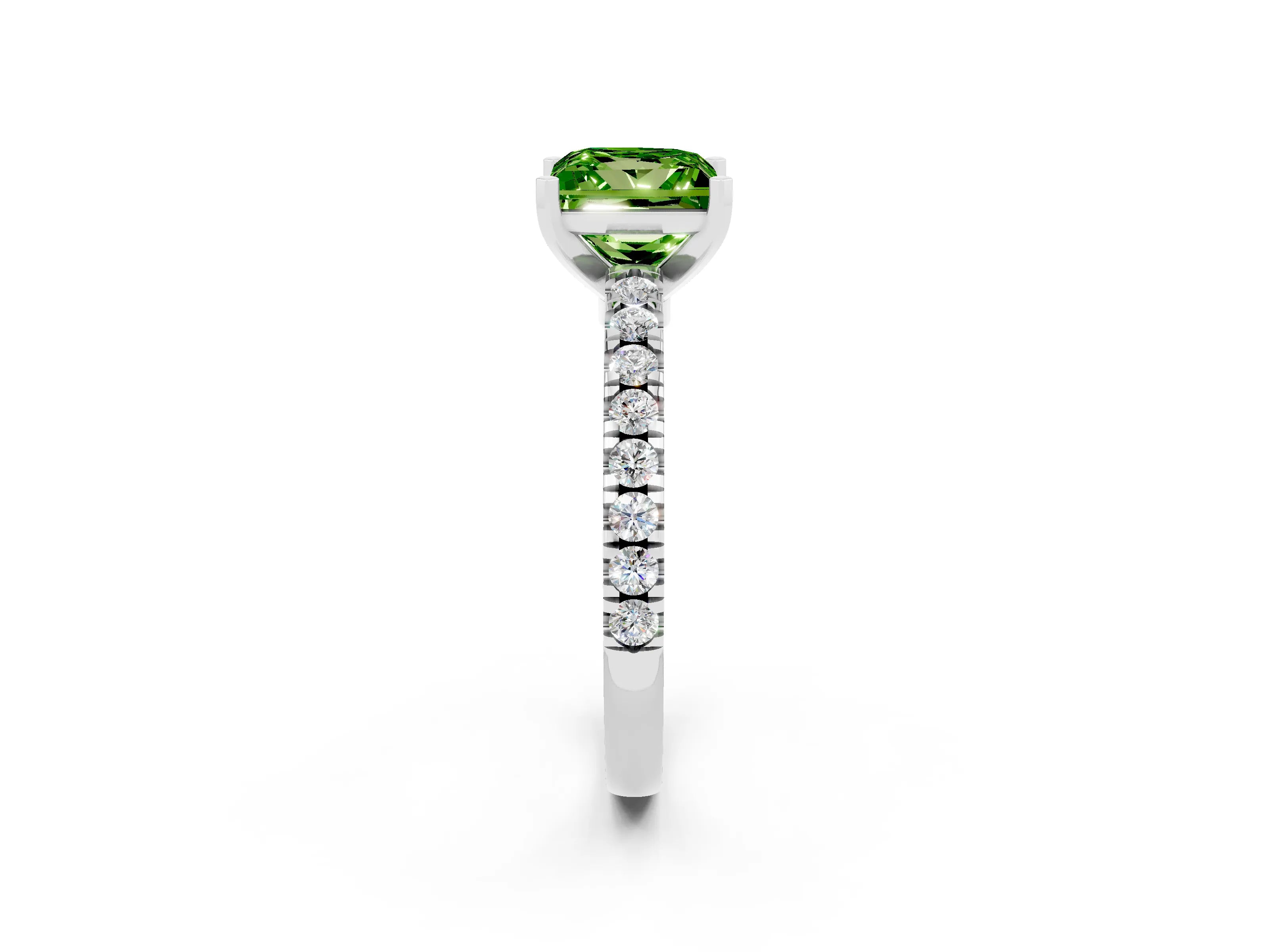 White gold Princess Cut Solitaire Diamond with Pavé Band and Four-Prong Setting_2