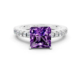 White gold Princess Cut Solitaire Diamond with Pavé Band and Four-Prong Setting