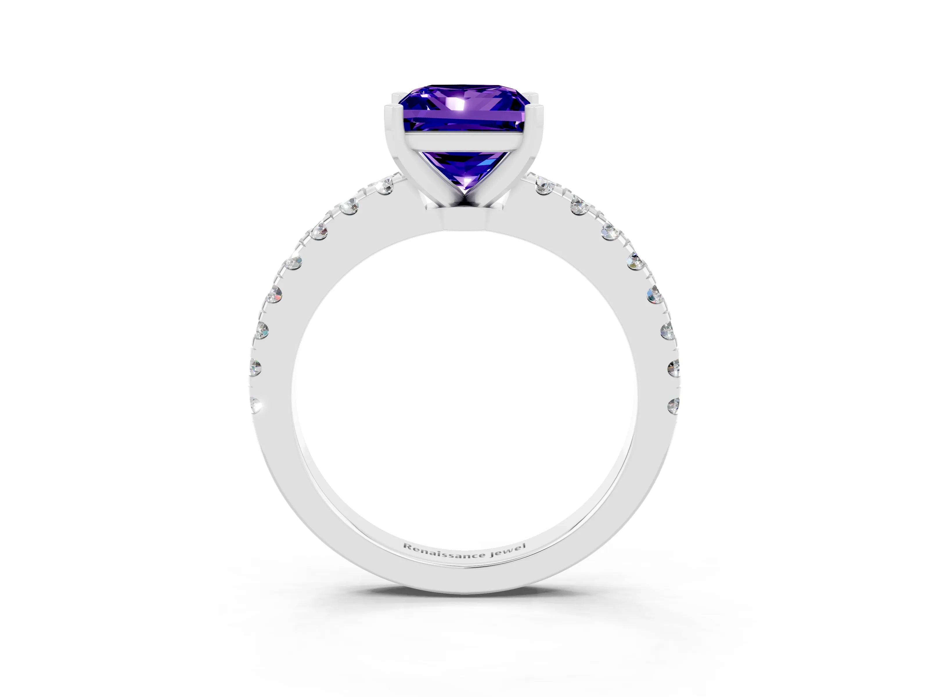 White gold Princess Cut Solitaire Diamond with Pavé Band and Four-Prong Setting_3