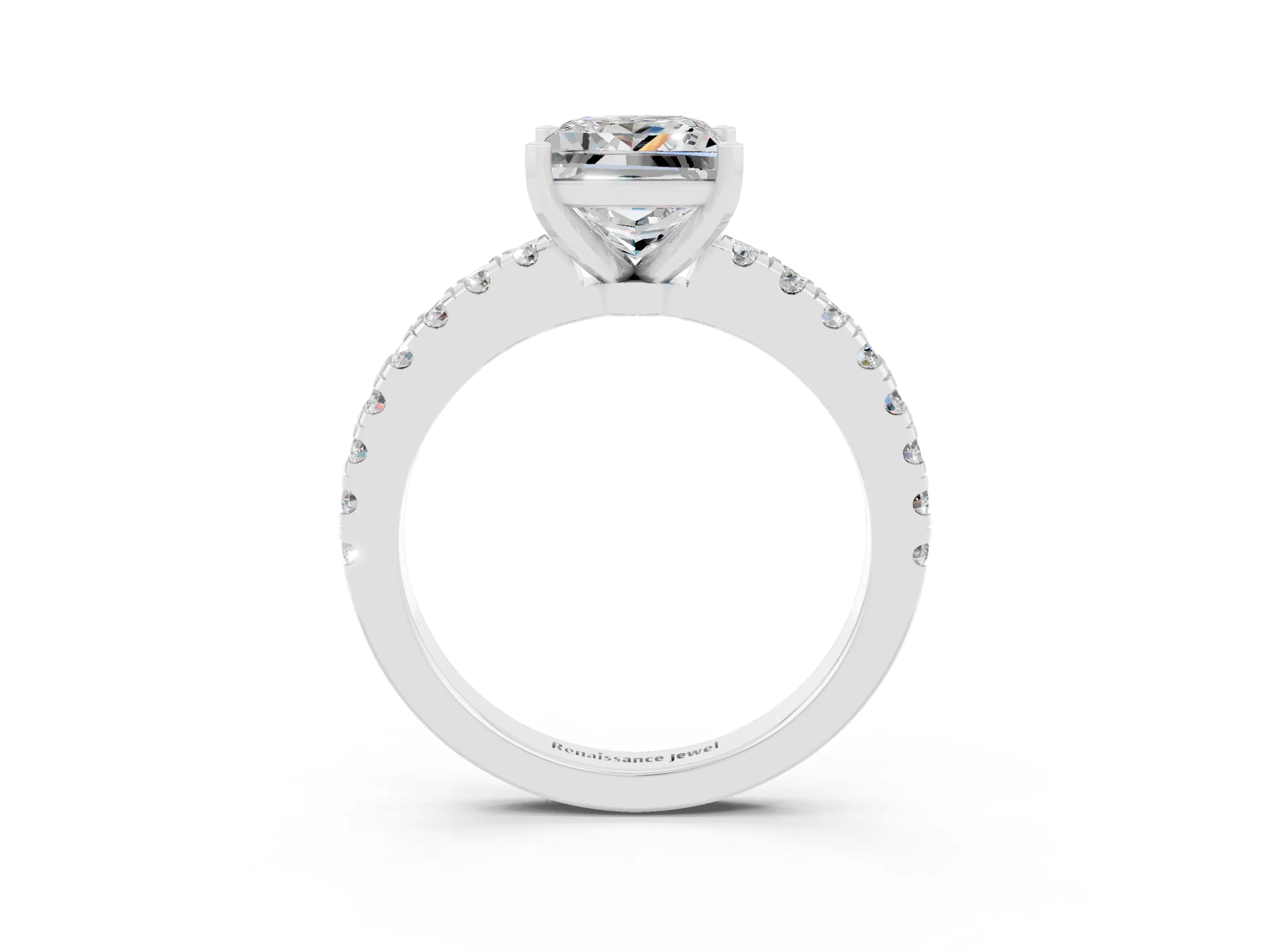White gold Princess Cut Solitaire Diamond with Pavé Band and Four-Prong Setting_3