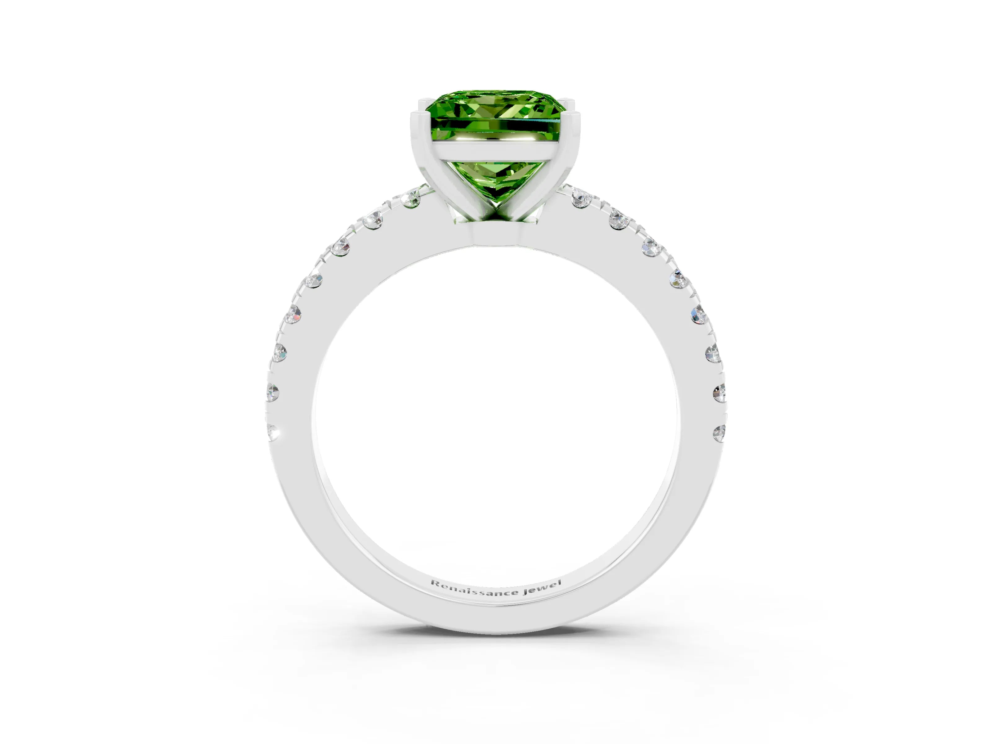 White gold Princess Cut Solitaire Diamond with Pavé Band and Four-Prong Setting_3