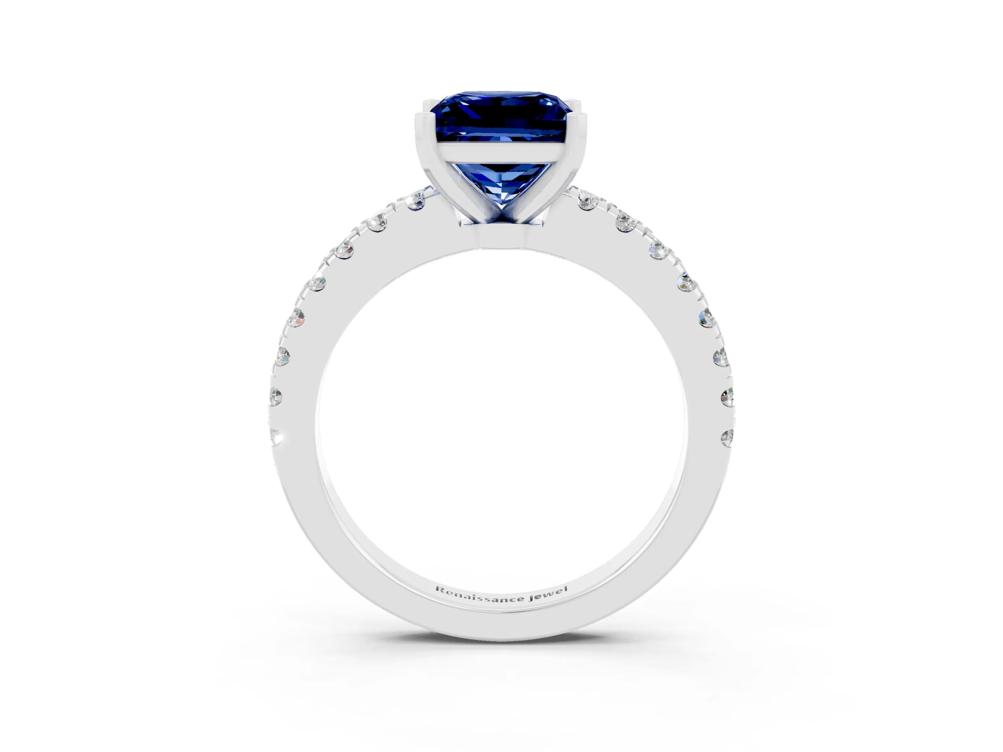 White gold Princess Cut Solitaire Diamond with Pavé Band and Four-Prong Setting_3