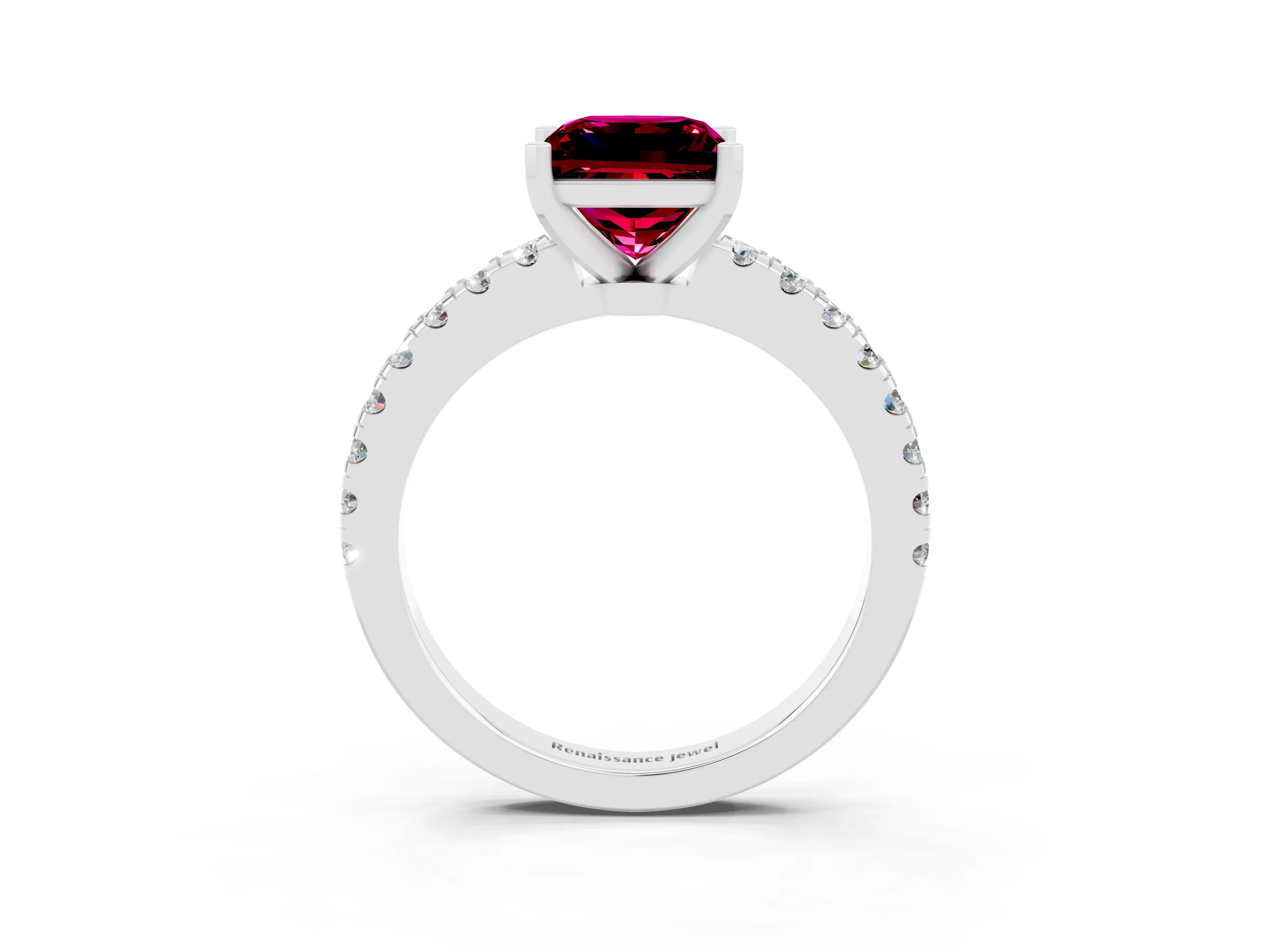White gold Princess Cut Solitaire Diamond with Pavé Band and Four-Prong Setting_3