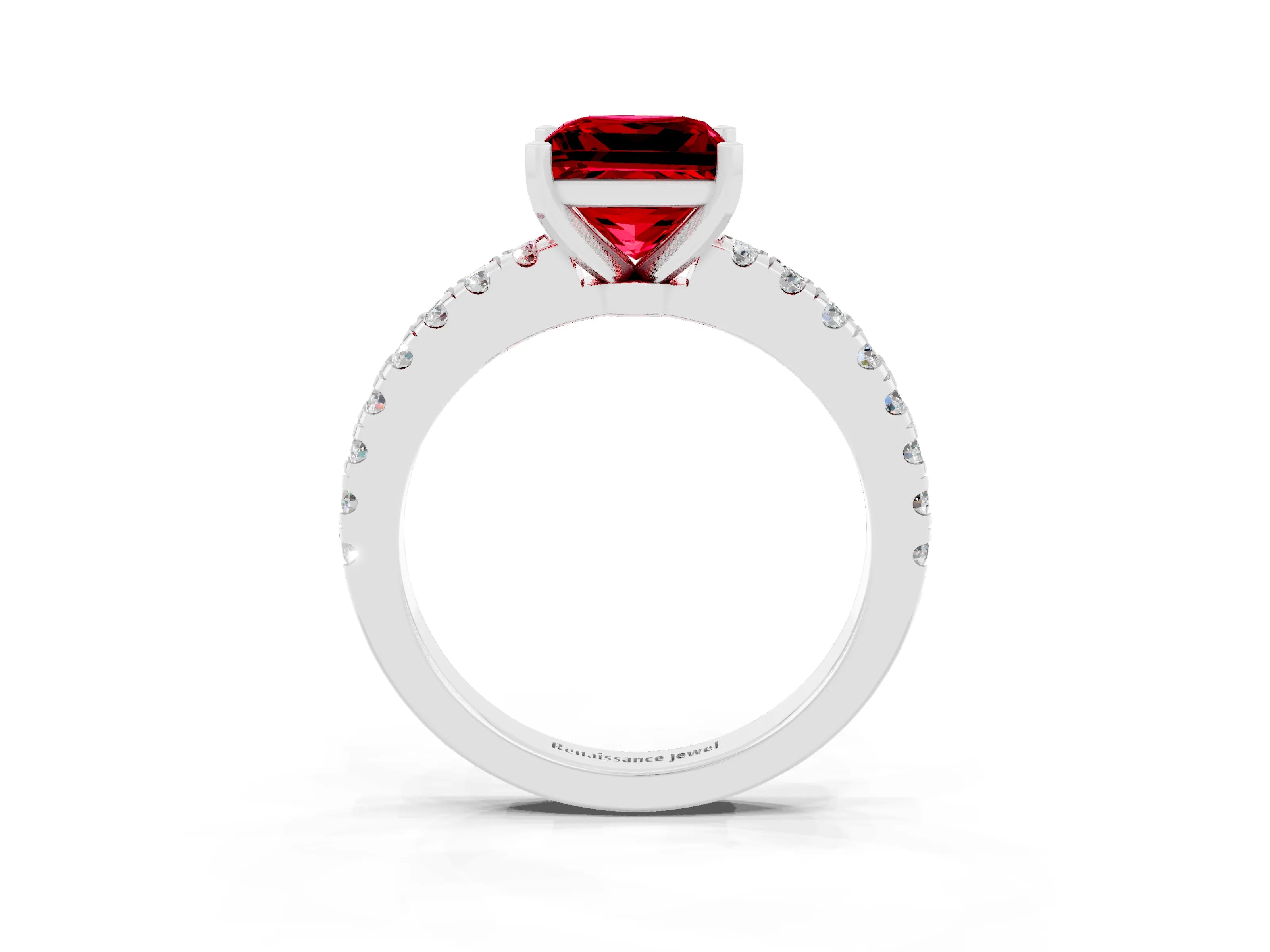 White gold Princess Cut Solitaire Diamond with Pavé Band and Four-Prong Setting_3