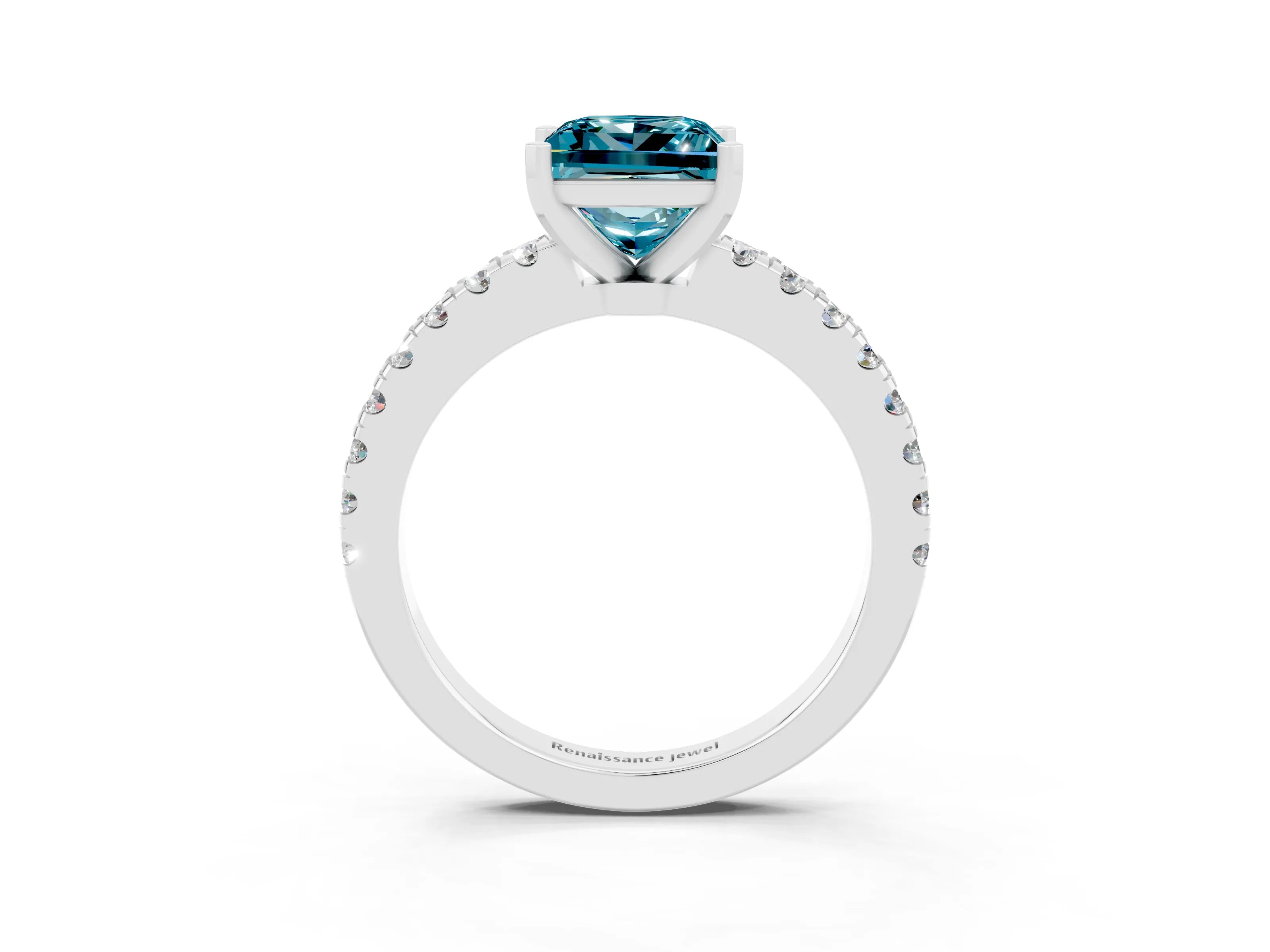 White gold Princess Cut Solitaire Diamond with Pavé Band and Four-Prong Setting_3