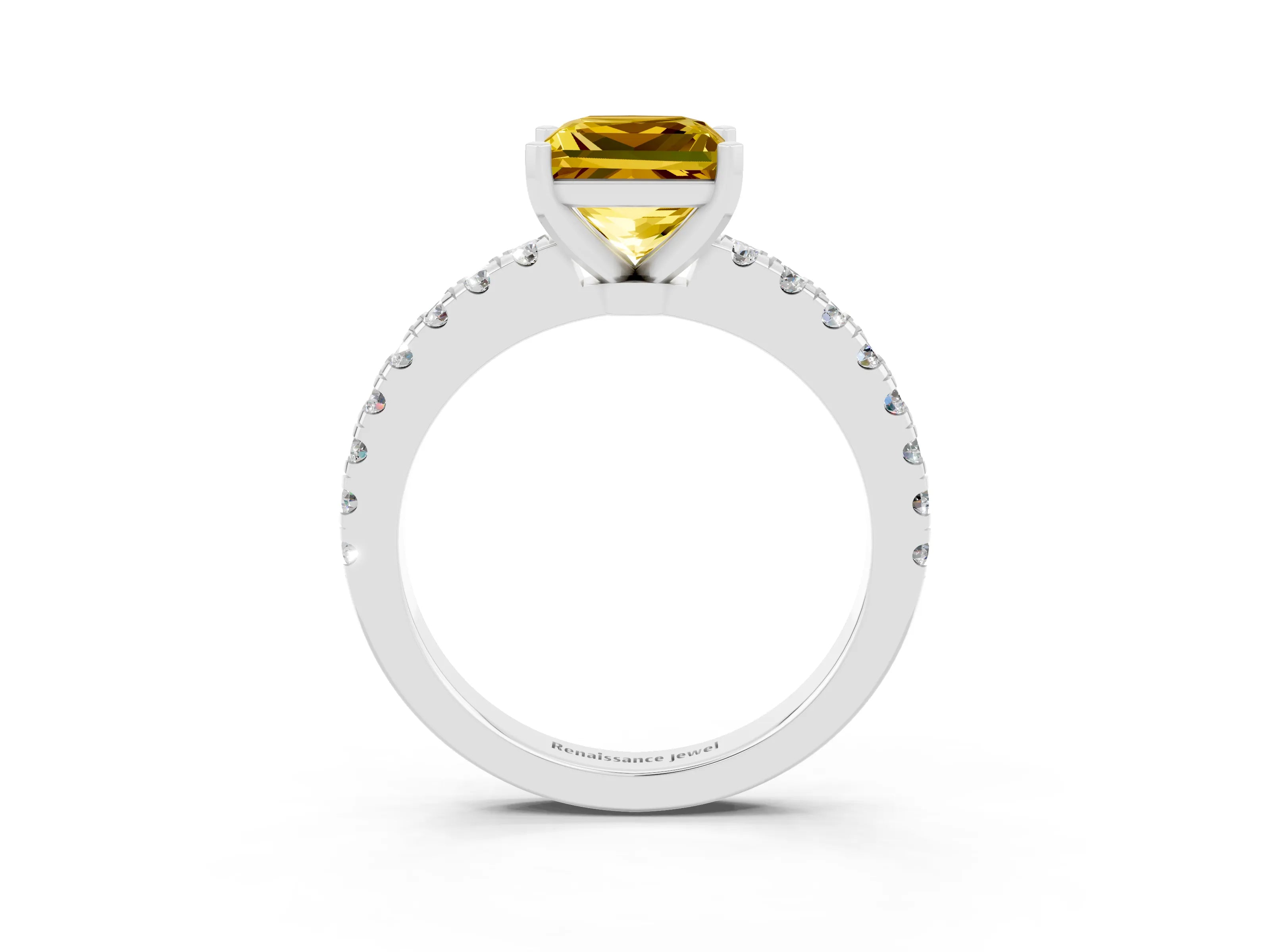 White gold Princess Cut Solitaire Diamond with Pavé Band and Four-Prong Setting_3