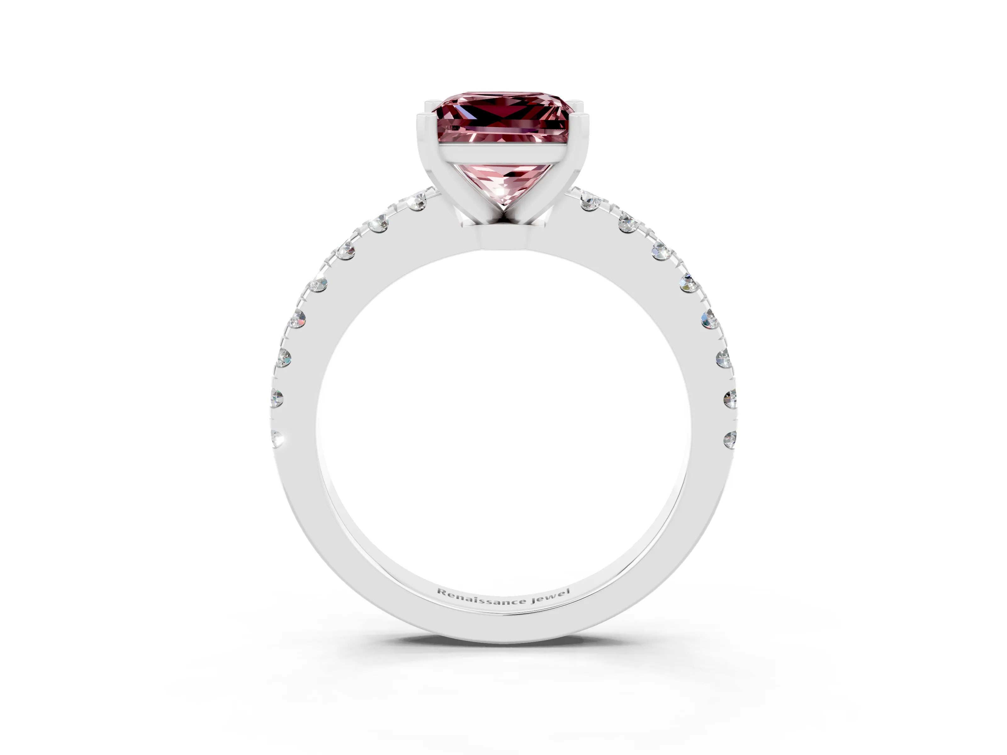 White gold Princess Cut Solitaire Diamond with Pavé Band and Four-Prong Setting_3