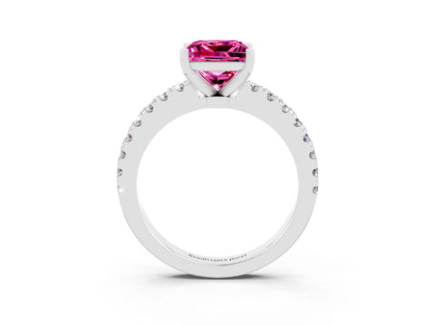 White gold Princess Cut Solitaire Diamond with Pavé Band and Four-Prong Setting_3