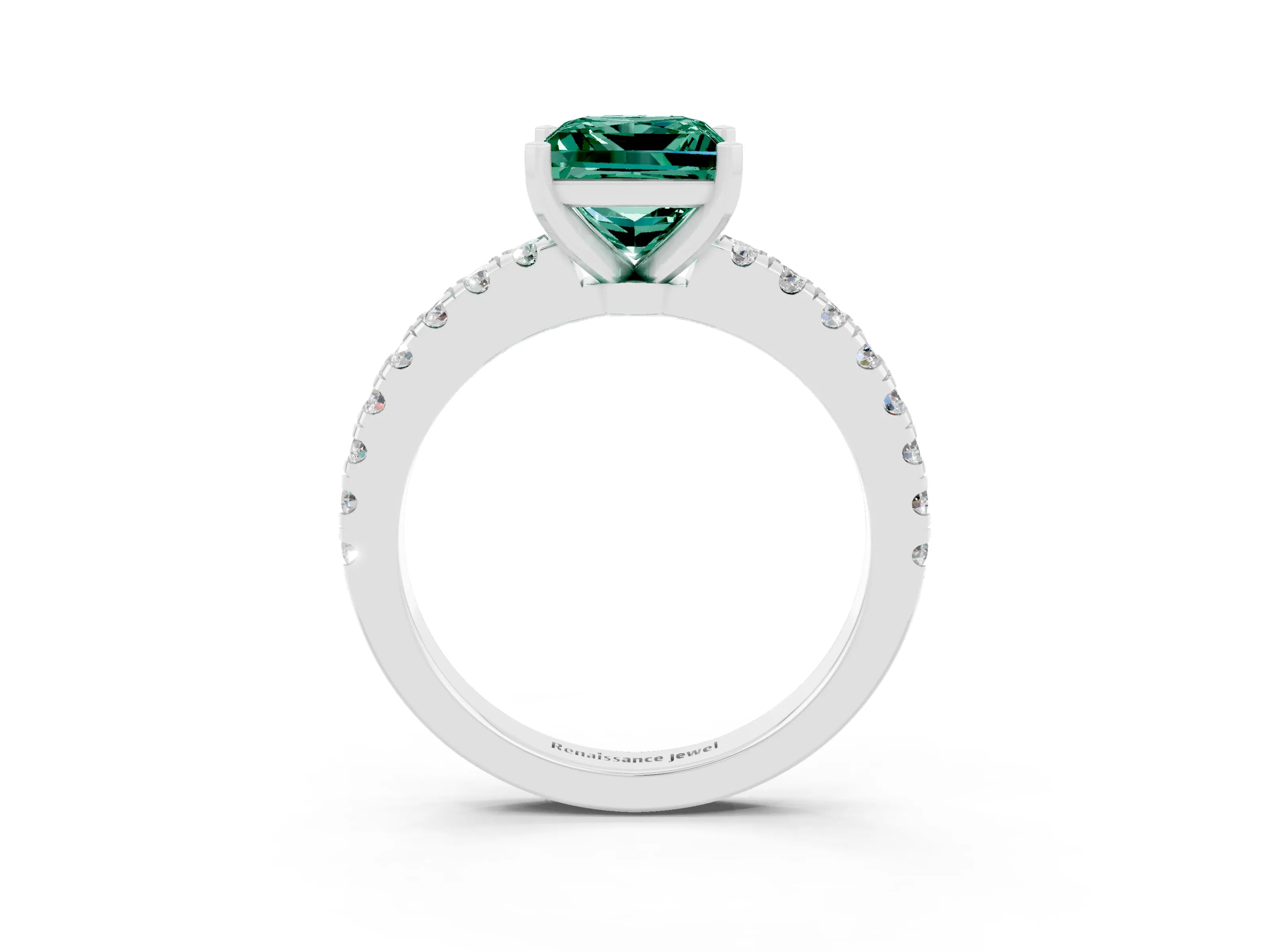 White gold Princess Cut Solitaire Diamond with Pavé Band and Four-Prong Setting_3