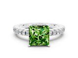 White gold Princess Cut Solitaire Diamond with Pavé Band and Four-Prong Setting