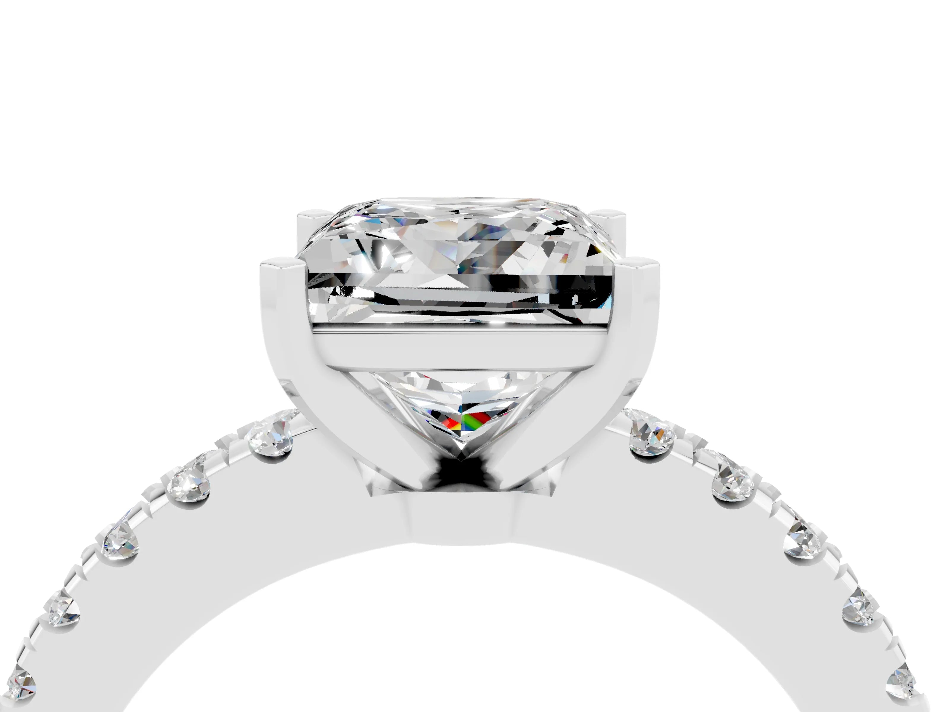 White gold Princess Cut Solitaire Diamond with Pavé Band and Four-Prong Setting_4