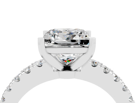 White gold Princess Cut Solitaire Diamond with Pavé Band and Four-Prong Setting_4