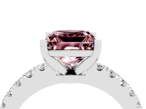 White gold Princess Cut Solitaire Diamond with Pavé Band and Four-Prong Setting_4