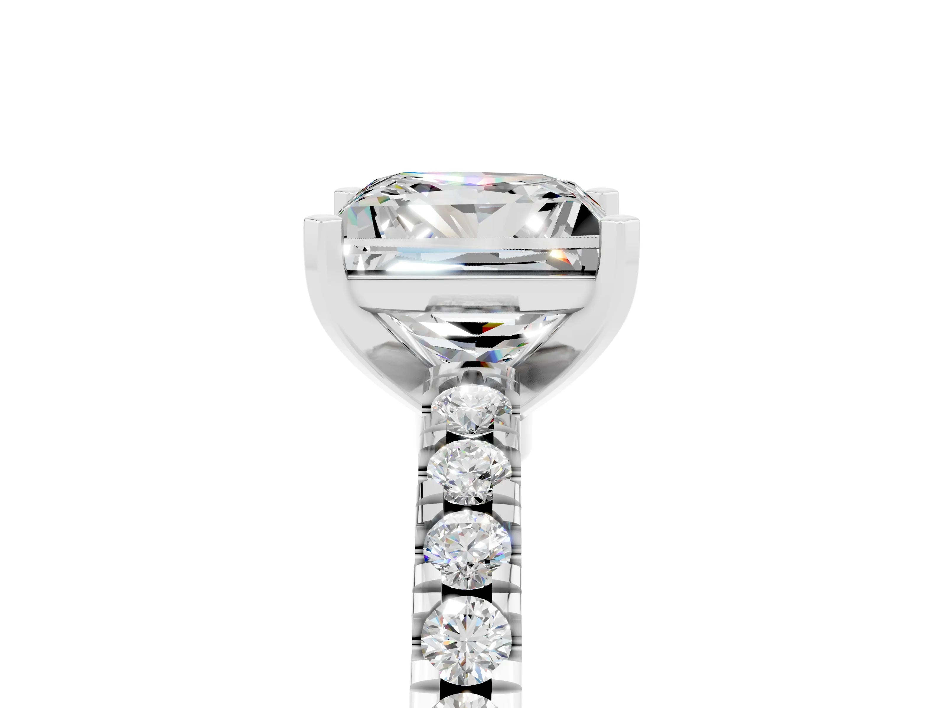 White gold Princess Cut Solitaire Diamond with Pavé Band and Four-Prong Setting_5