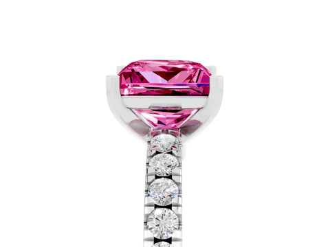 White gold Princess Cut Solitaire Diamond with Pavé Band and Four-Prong Setting_5