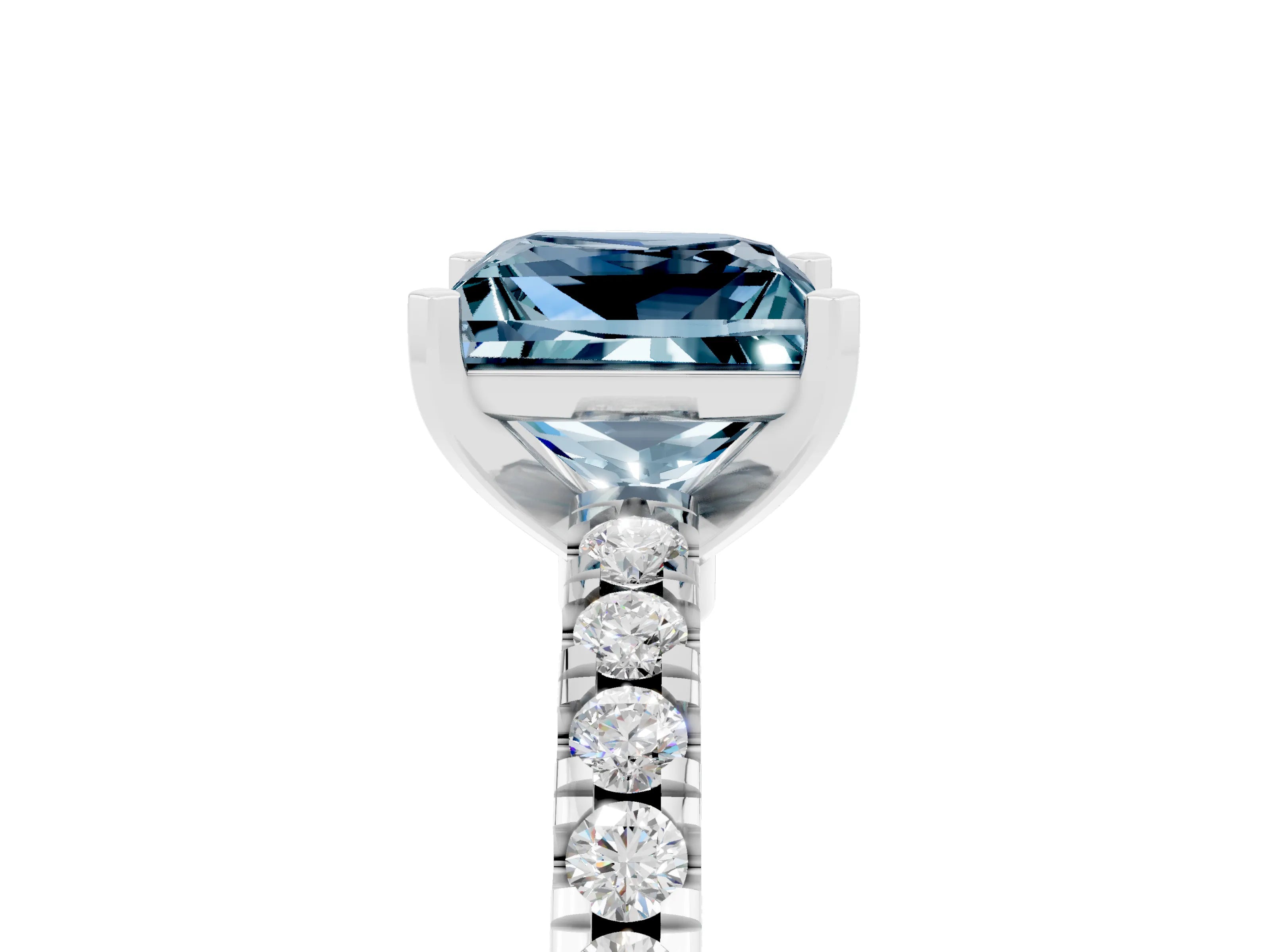 White gold Princess Cut Solitaire Diamond with Pavé Band and Four-Prong Setting_5