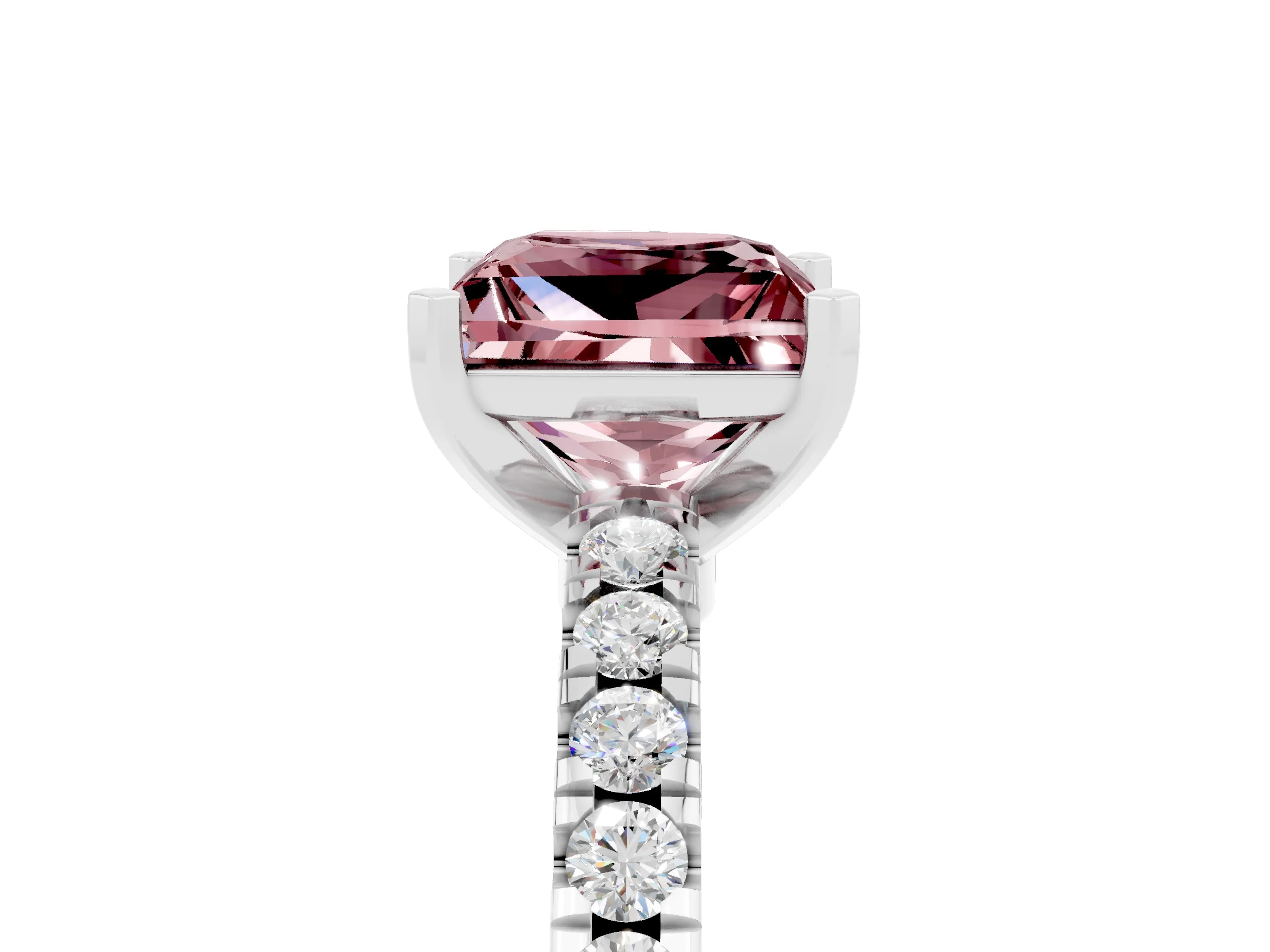 White gold Princess Cut Solitaire Diamond with Pavé Band and Four-Prong Setting_5