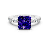 White gold Princess Cut Solitaire Diamond with Pavé Band and Four-Prong Setting