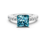 White gold Princess Cut Solitaire Diamond with Pavé Band and Four-Prong Setting